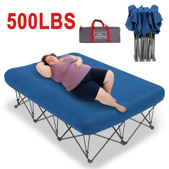 500 lb / 250 lb Portable Collapsible Foldable Air Mattress, Waterproof Moisture-Proof Fabric Air Bed, Perfect for Camping, Backyards and Indoor Bedrooms