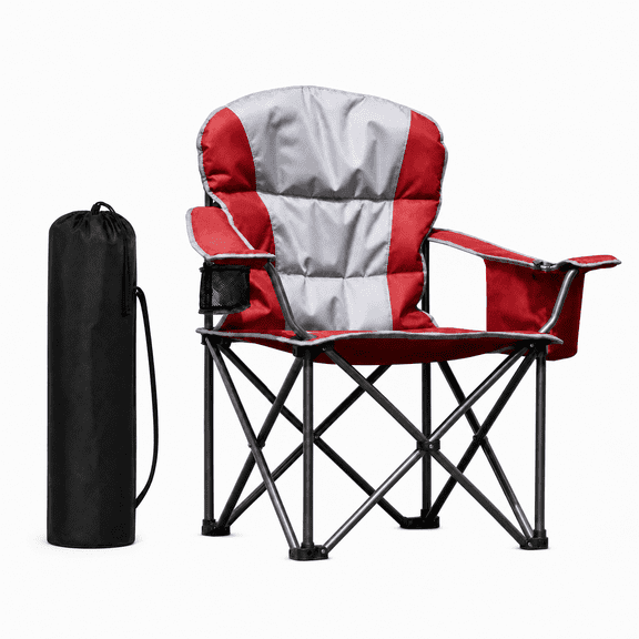 500 lb Capacity Folding Camping Chair with Cup Holder and Carry Bag Red