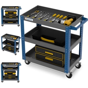 500-lb Rolling Tool Cart with 3 Adjustable Tiers - Heavy-Duty Service Cart for Garage/Shop/Home