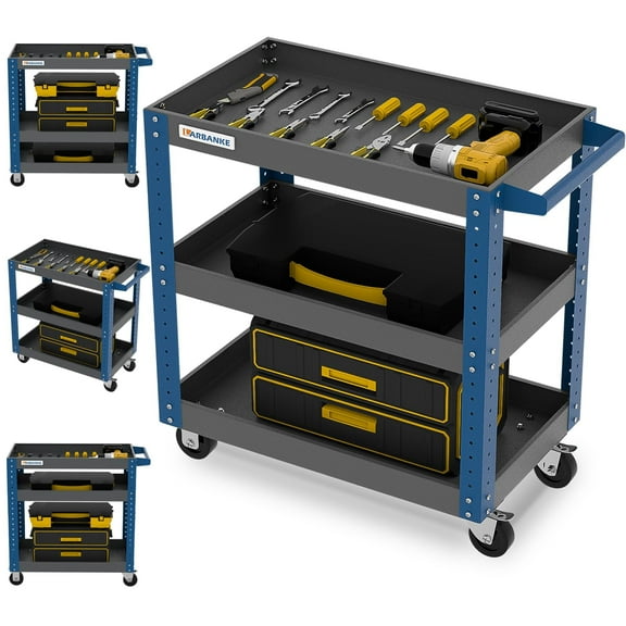 500-lb Rolling Tool Cart with 3 Adjustable Tiers - Heavy-Duty Service Cart for Garage/Shop/Home