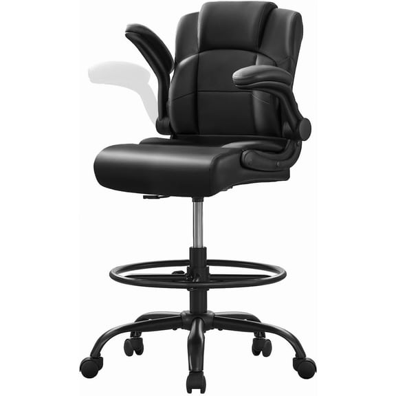 500 lbs Drafting Chair Tall Office Chair with Flip-up Armrests for Standing Desk Executive Ergonomic Computer Leather Desk Chair with Lumbar Support, Adjustable Foot Ring for Home or Drawing Use