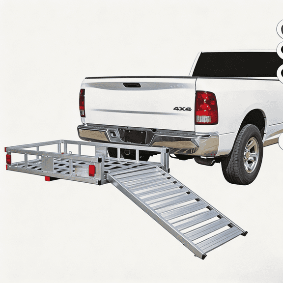 500 lbs Hitch Mounted Cargo Carrier with Ramp, Aluminum Utility Rack for Wheelchairs, Bikes, Tools and Outdoor Equipment