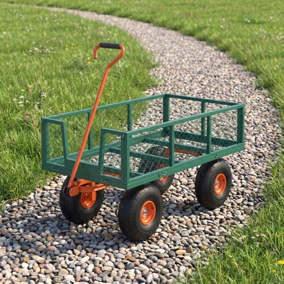 500 lbs Steel Garden Cart, Heavy-Duty Outdoor Hauling Wagon with Removable Side Panels, Metal Yard Utility Wagon Carts, for Garden Yard Lawn Gardening Outdoor