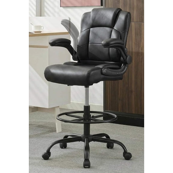 500 lbs Tall Drafting Chair with Flip-Up Armrests, Lumbar Support & Adjustable Foot Ring for Standing Desk