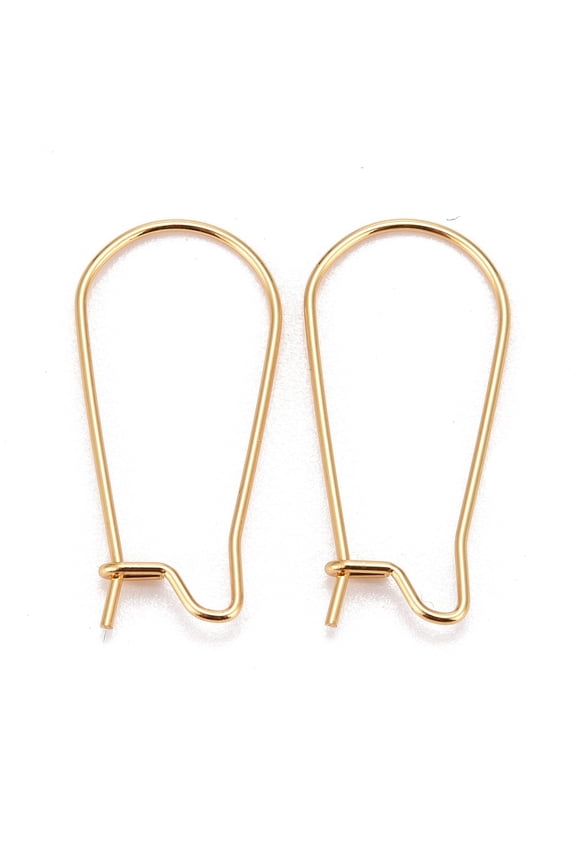 500 pc 316 Surgical Stainless Steel Hoop Earring Findings Kidney Ear Wires Real 18k golden Plated 10 Gauge 25x12x2.5mm Pin: 0.7mm