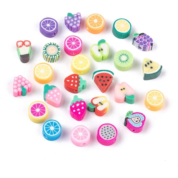 500 pc Handmade Polymer Clay Fruit Theme Beads Mixed Color 7~12x8~10x4~5mm Hole: 2mm