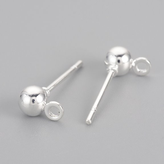 500 pc Iron Ball Stud Earring Findings with Loop Silver 6.5x4mm Hole: 1mm Pin: 0.8mm