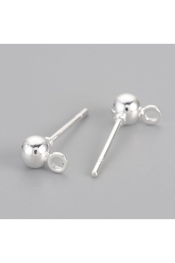 500 pc Iron Ball Stud Earring Findings with Loop Silver 6.5x4mm Hole: 1mm Pin: 0.8mm