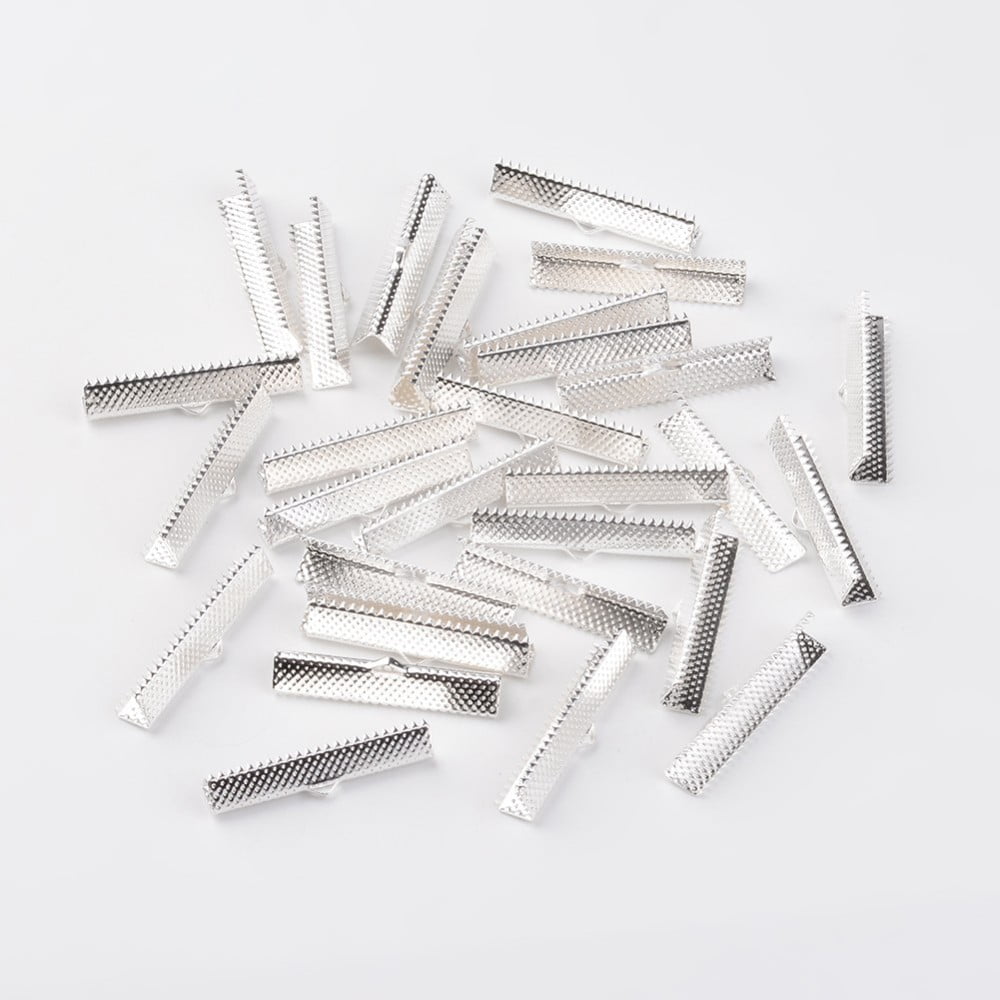 500 pc Iron Ribbon Crimp Ends Silver Color Plated 8x35mm Hole: 1mmDIY