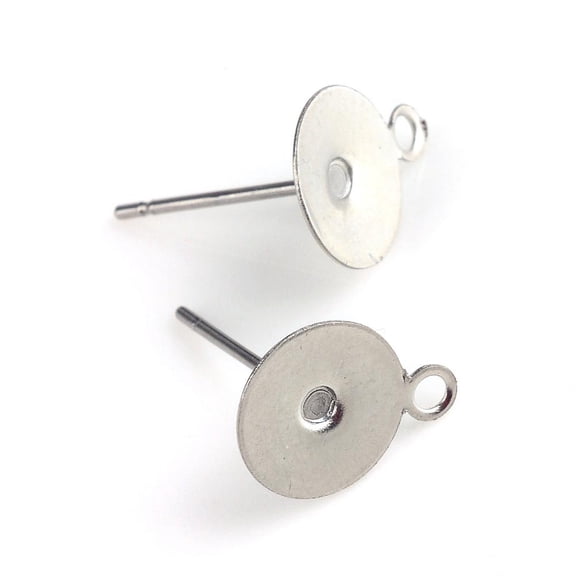 500 pc Non-Tarnish 304 Stainless Steel Stud Earring Settings with Loop Flat Round Stainless Steel color Tray: 6mm 8x6mm Hole: 1mm Pin: 0.8mm