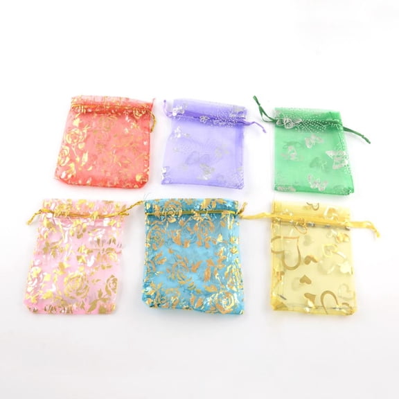 500 pc Printed Organza Bags Gift Bags Rectangle Mixed Pattern Mixed color 12x9cm