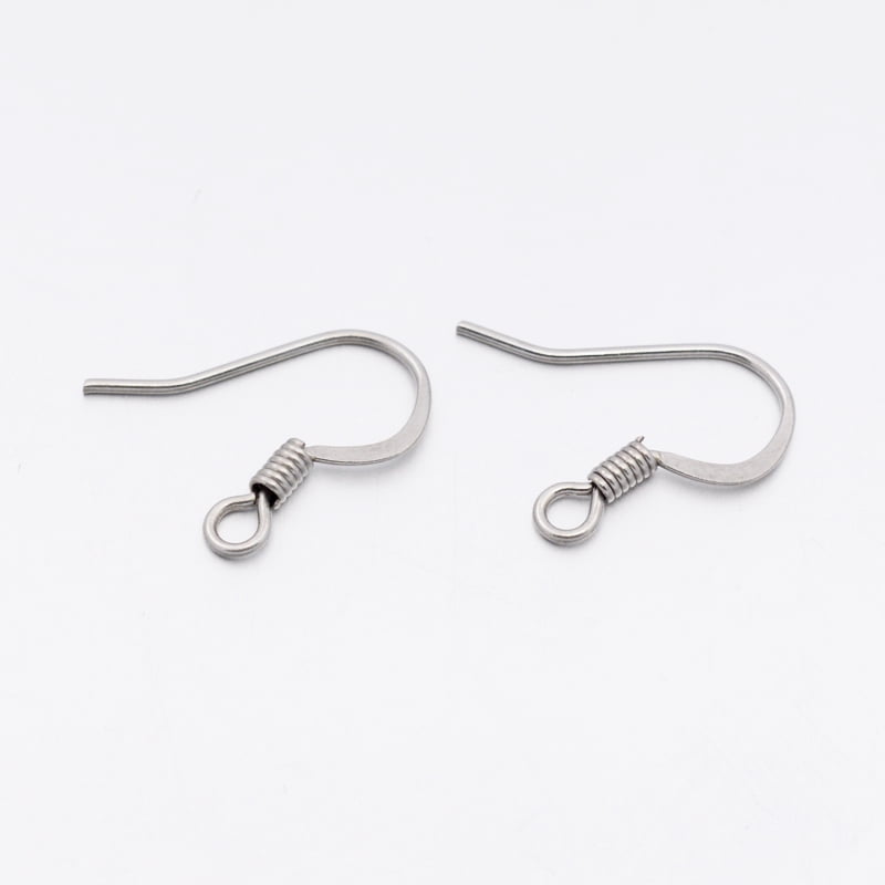 500 pc Resistant 304 Stainless Steel French Earring Hooks Flat Earring Hooks Stainless Steel Color 14~17x15x2mm Hole: 2mm 20 Gauge Pin: 0.8mm