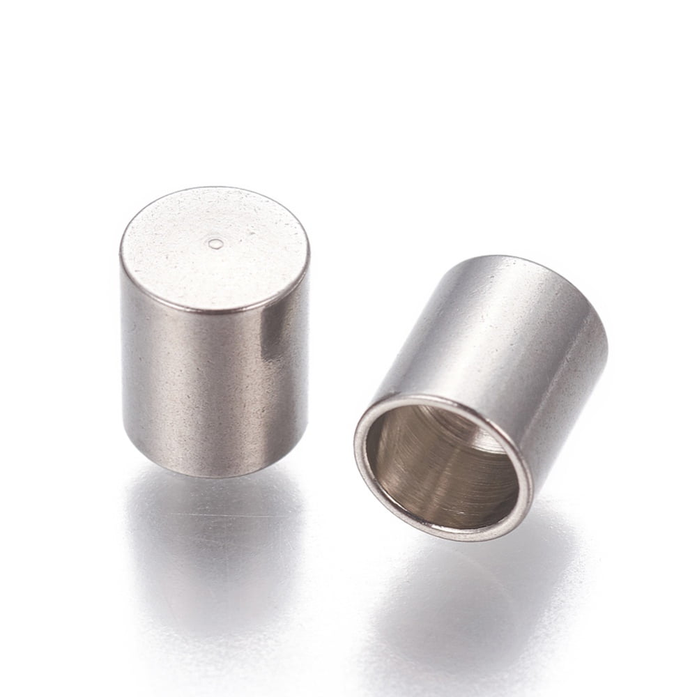500 pc Tarnish Resistant 201 Stainless Steel Cord End Caps Column Stainless Steel color 6x5mm Hole: 4mm