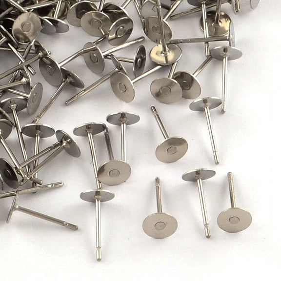 500 pc Tarnish Resistant 316 Surgical Stainless Steel Flat Round Blank Peg Stud Earring Settings Stainless Steel Color Tray: 10mm 10x10mm Pin: 0.8mm
