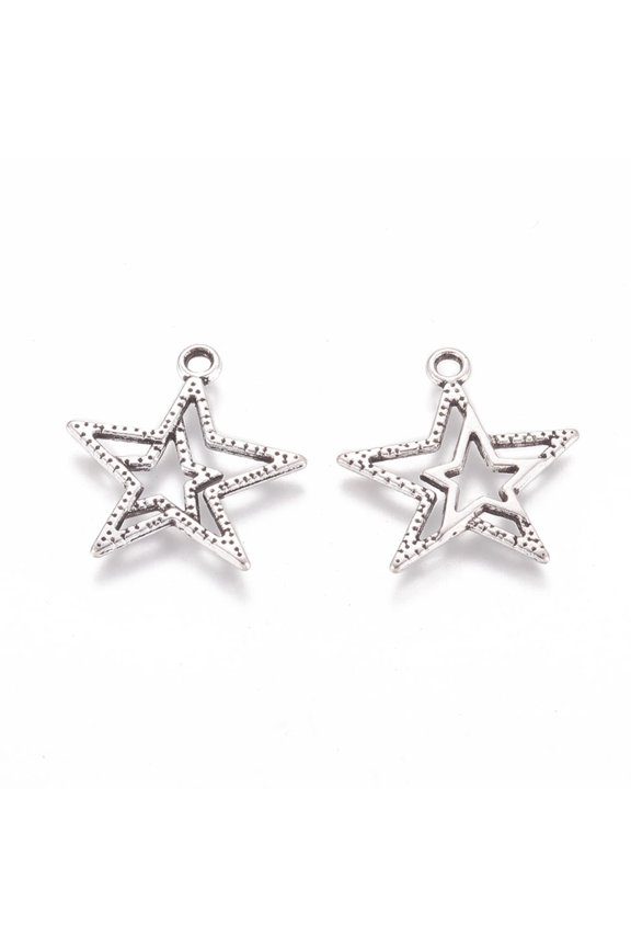 500 pc Tibetan style Alloy Pendant Lead Free and Cadmium Free Silver Star(Left and Right Random Delivery) 23mm long 20.5mm wide 2mm thick hole: 1.5mm