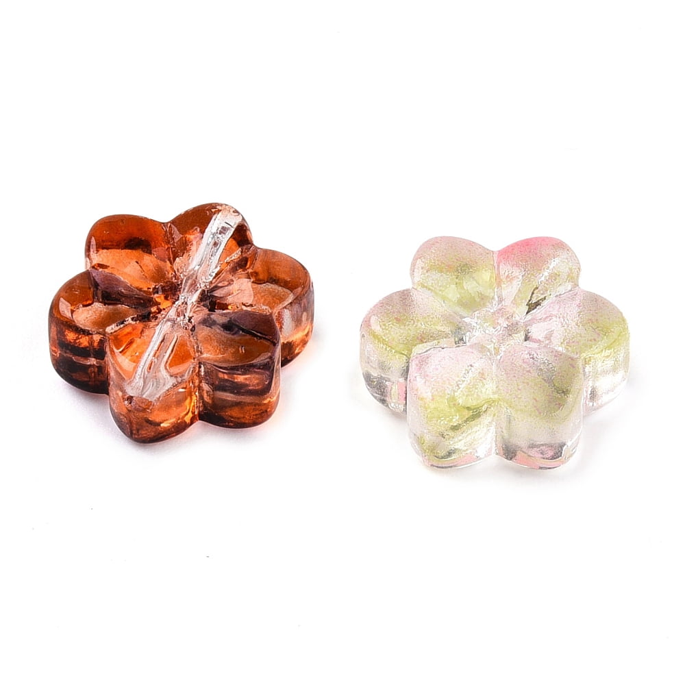 500 pc Transparent Glass Beads Plum Gradient color Mixed color 13~13.5x12x5~5.5mm Hole: 1~1.2mm