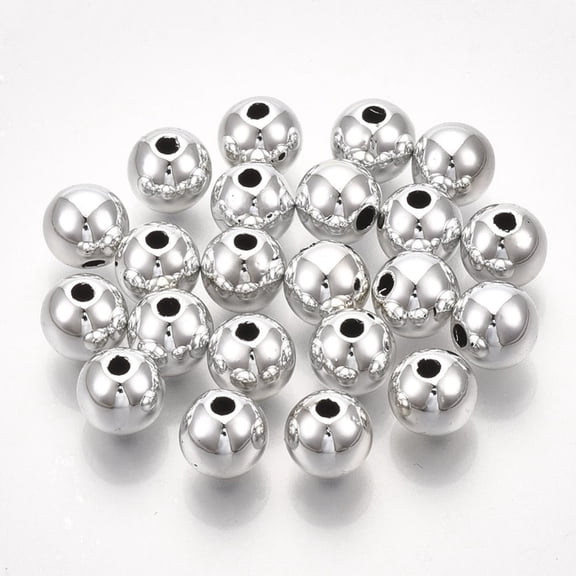 500 pc UV Plating ABS Plastic Beads Round Platinum Plated 13.5~14x13mm Hole: 2.5mm