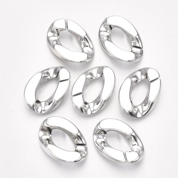 500 pc UV Plating ABS Plastic Linking Rings Quick Link Connectors For Curb Chains Making Unwelded Twist Platinum 30x21x6mm Hole: 16mm