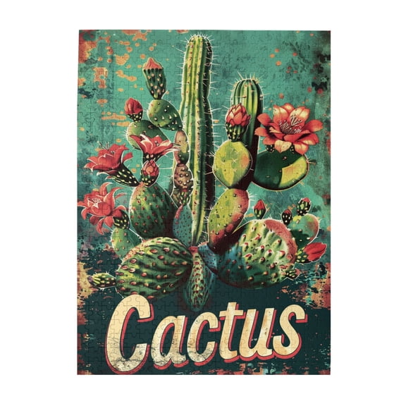 500 pcs 500 Piece Jigsaw Puzzle Funny Cactus,Challenging Brain Exercise,Vibrant Colors,Classic Plant Cactus Wooden Puzzles 500 Piece,Gift for Cactus Enthusiast,Creative Activity Hobbies for Adults