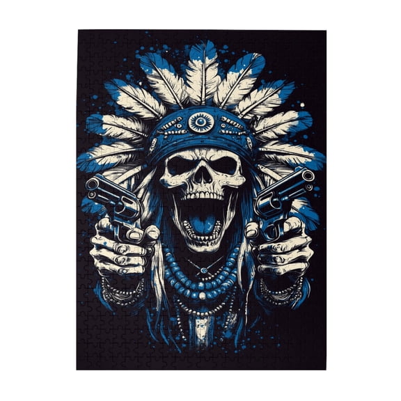 500 pcs 500 Piece Puzzle For Adults Gun Wielding Skull,Challenging Brain Exercise,Whimsical Jigsaw Pieces,Modern Style Skull Wooden Puzzles,Impossible Hard Difficult Challenging Puzzles For Adults