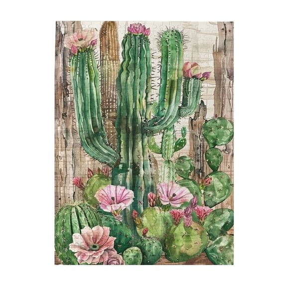500 pcs 500 Piece Vibrant Wooden Jigsaw Puzzle Cactus Flower,Vibrant Design,Exquisite Cactus Flower Stress relieving puzzle 500 Piece,Gift for Cactus Lovers,Creative Activity Hobbies for Adults