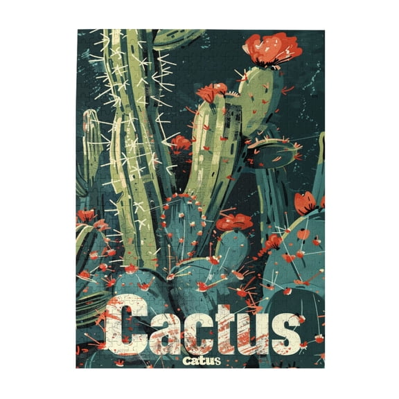 500 pcs 500 Piece Vibrant Wooden Jigsaw Puzzle Green Cactus,Creative Activity Hobbies for Adults,Unique and Beautiful Design,Modern Art Green Cactus Wood Puzzle,Gift for Cactus Lovers,Fun Puzzle