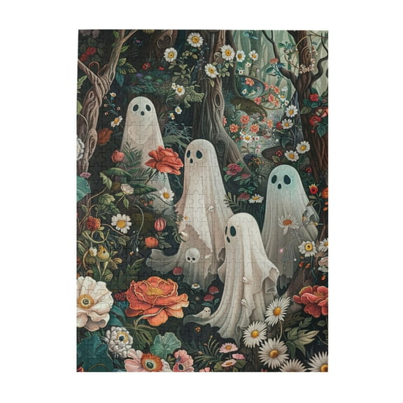 500 pcs 500 Piece Vibrant Wooden Jigsaw Puzzle White Phantom & Flowers,Unique and Beautiful Design Whimsy Jigsaw Pieces,500 Piece Jigsaw Puzzle for Adults Challenging Puzzle Perfect for Game Night