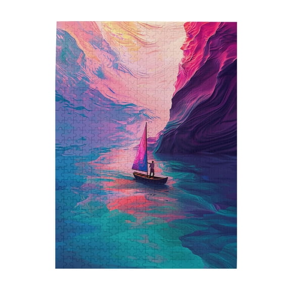 500 pcs 500 Piece Vibrant Wooden Jigsaw Puzzle gorge Drifting Boat,Funny Artwork for Adults,Unique and Beautiful Design,Stress relieving pleasure,Great for Relaxation and Display for Puzzle Lovers
