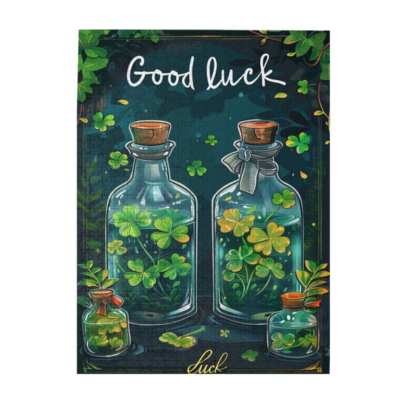 500 pcs 500 Piece Wooden Puzzle Shamrock Bottled Good Luck Slogan,Stunningly Vibrant Colors,Vibrant Design,Classic Shamrock Bottled Enchanting Puzzle 500 Piece,Creative Activity Hobbies For Adults