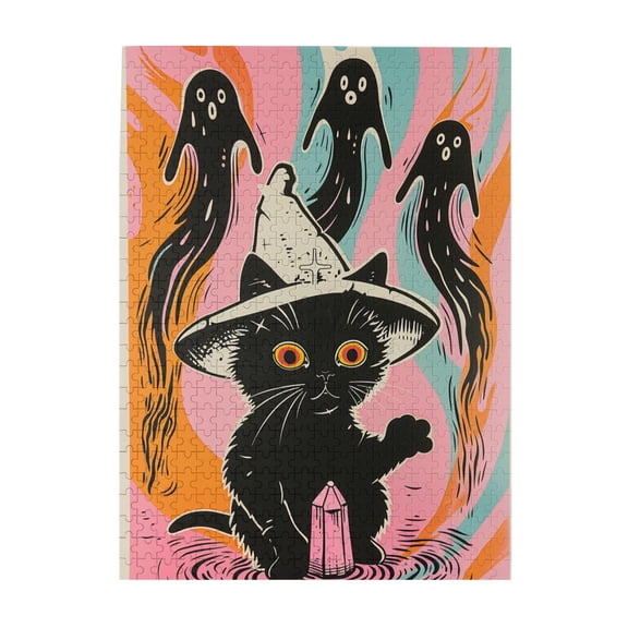 500 pcs 500 Piece Wooden Puzzles Black Cat Playing,Challenging Brain Exercise,Unique Artwork for Adults,Funny Black Cat Playing Modern Art Puzzle 500 Piece,Creative Activity Hobbies for Adults