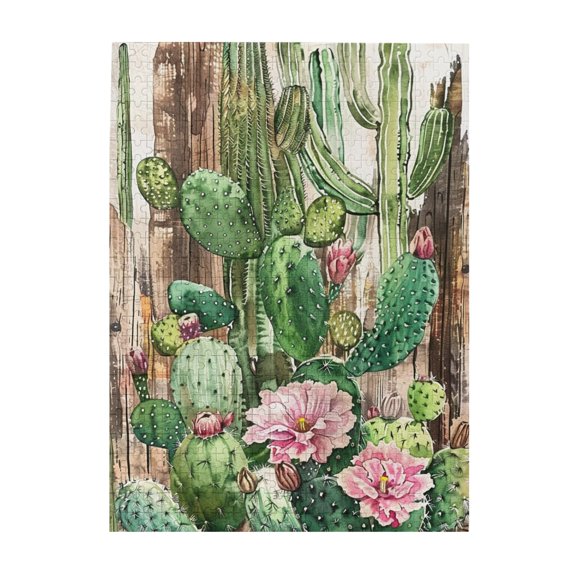 500 pcs 500 Piece Wooden Puzzles Cactus Flowering,Creative Activity Hobbies for Adults,Vintage Style Cactus Flowering Puzzle,Gift for Cactus Lovers,Creative Activity Hobbies for Adults,Funny Puzzle