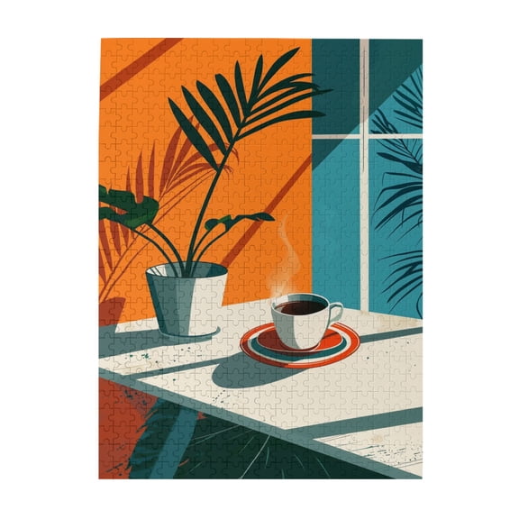 500 pcs 500 Piece Wooden Puzzles Coffee & Potted Plant,Unique And Beautiful Design,Stress Relieving Pleasure,Modern Style Coffee Fun Puzzle,Impossible Hard Difficult Challenging Puzzles For Adults