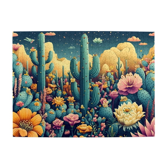 500 pcs 500 Piece Wooden Puzzles Desert Cactus Flower,Stunningly Vibrant Colors,Classic Stress relieving puzzle,Unique Desert Cactus Flower Puzzle 500 Piece,for Cactus Lovers Gift,Fun Wood Puzzles