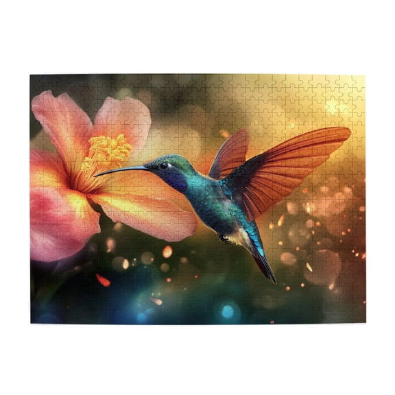 500 pcs 500 Piece Wooden Puzzles Hummingbirds collect honey,Vibrant Colors,Unique and Beautiful Design,Charm Hummingbirds collect honey Modern Art Stress relieving puzzle 500 Piece,Funny Puzzle