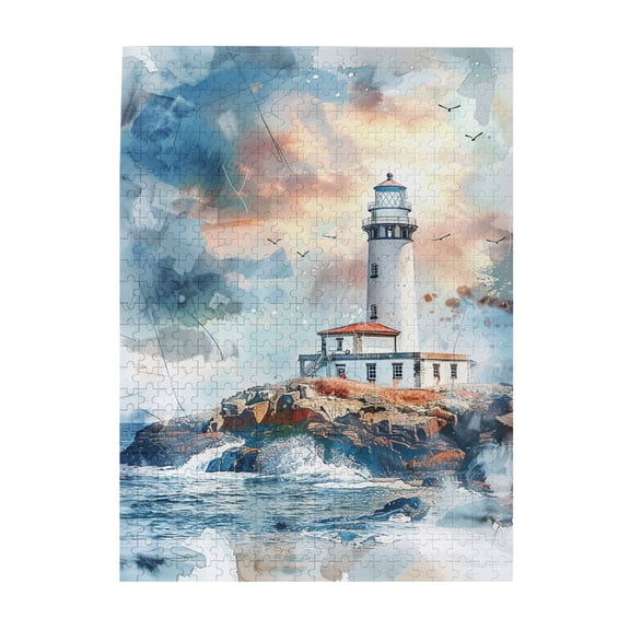 500 pcs 500 Piece Wooden Puzzles Lighthouse & Sun,Unique Artwork For Adults,Challenging Brain Exercise,Classic Art Lighthouse & Sun Puzzle,Impossible Hard Difficult Challenging Puzzles For Adults