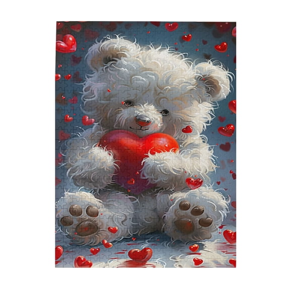 500 pcs 500 Piece Wooden Puzzles Muppet Bear And Red Heart,Challenging Brain Exercise,Stunningly Vibrant Colors,Exquisite Muppet Bear Whimsical Jigsaw Pieces,For Puzzle Lovers Gift,Stunning Artwork