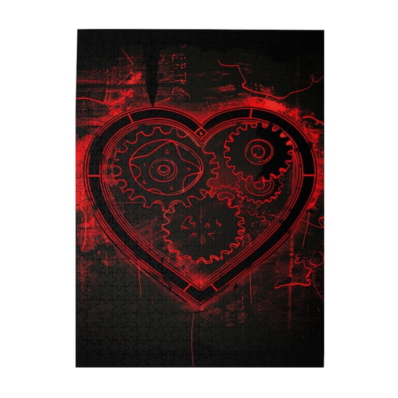 500 pcs 500 Piece Wooden Puzzles Red Heart Mechanical Gears,Challenging Brain Exercise,Vibrant Colors,Unique Artwork For Adults,Exquisite Red Heart Gears Stress Relieving Puzzle,Stunning Artwork