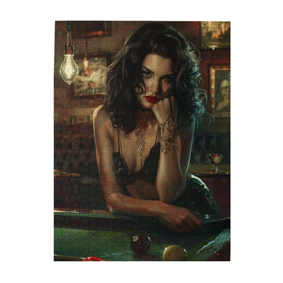 500 pcs 500 Piece Wooden Puzzles Sexy Billiards Woman,Challenging Brain Exercise,Creative Activity Hobbies for Adults,beauty Billiards Woman High difficulty puzzle 500 Piece,Stunning Artwork