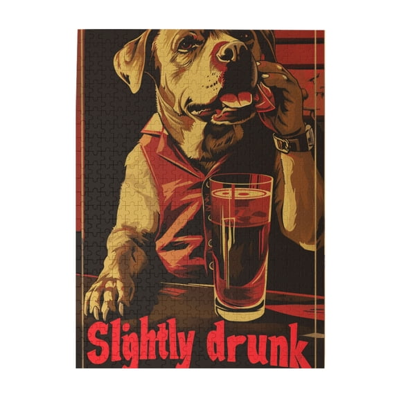 500 pcs 500 Piece Wooden Puzzles Slightly Drunk Slogan Dogs drinking alcohol,Challenging Brain Exercise,Exquisite Dogs drinking alcohol Wood Puzzle 500 Piece,Creative Activity Hobbies for Adults