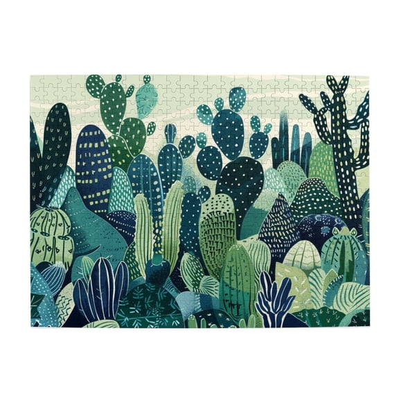 500 pcs Abstract Green cactus puzzles for adults 500 pieces,Funny Abstract Art Plant,Classic Green Cactus Wooden Puzzle 500 Piece,Gift for Cactus Lovers,Stress relieving pleasure,Stunning Artwork