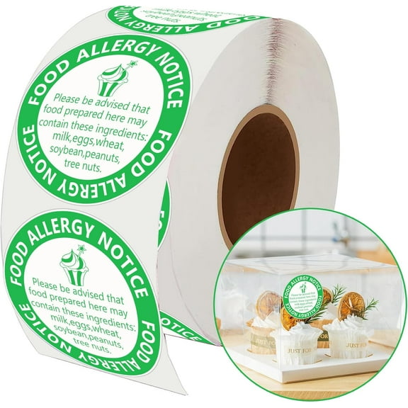 500 pcs Allergy Sticker for Cake Food Allergy Stickers 2 Inch Allergen Warning Labels for Bakery, Party,Restaurants
