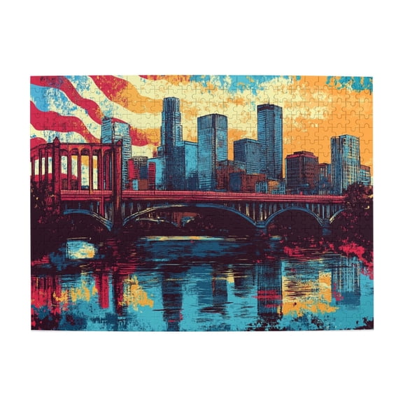 500 pcs American Flag & Modern Cities jigsaw puzzles 500 pieces,Challenging Brain Exercise,Charm American Flag & Modern Cities Wooden Puzzle,Great for Relaxation and Display for Puzzle Enthusiasts