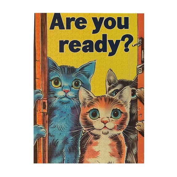 500 pcs Are you Ready Slogan The cat at the door puzzles for adults 500 pieces,Challenging Brain Exercise,Funny Cat whimsical Wooden Puzzle,Impossible Hard Difficult Challenging Puzzles for Adults