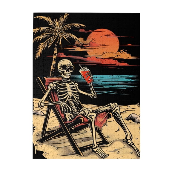 500 pcs Beach Skeleton puzzles for adults 500 pieces,Unique Artwork for Adults,Fun Beach Skeleton Wooden Puzzle 500 Piece,Challenging Brain Exercise,for Puzzle Lovers Gift,Stress relieving puzzle