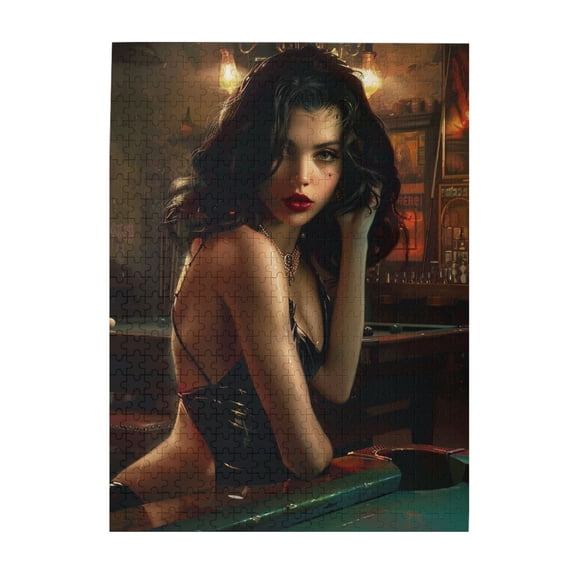 500 pcs Billiards Table Woman 500 piece Wooden puzzle for adults,Creative Activity Hobbies for Adults,Exquisite Billiards Table Woman Stress relieving puzzle 500 Piece,Unique and Beautiful Design