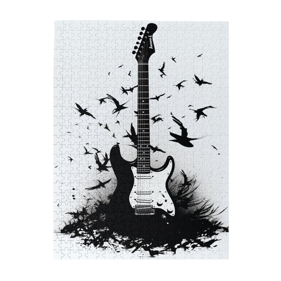 500 pcs Black Guitar 500 Piece Wooden Puzzles,Challenging Brain Exercise,Unique And Beautiful Design,Funny Black Guitar,500 Piece Jigsaw Puzzle For Adults Challenging Puzzle Perfect For Game Night