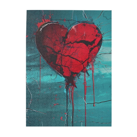 500 pcs Broken red heart Wooden puzzles for adults 500 pieces,Challenging Brain Exercise,Funny Broken red heart Wood Stress relieving puzzle 500 Piece,Whimsy Jigsaw Pieces,for Puzzle Lovers Gifts