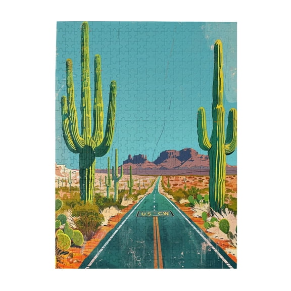 500 pcs Cactus Desert Highway 500 piece puzzle for adults,Unique Artwork for Adults,Vintage Art Cactus Desert Highway,500 Piece Jigsaw Puzzle for Adults Challenging Puzzle Perfect for Game Nights