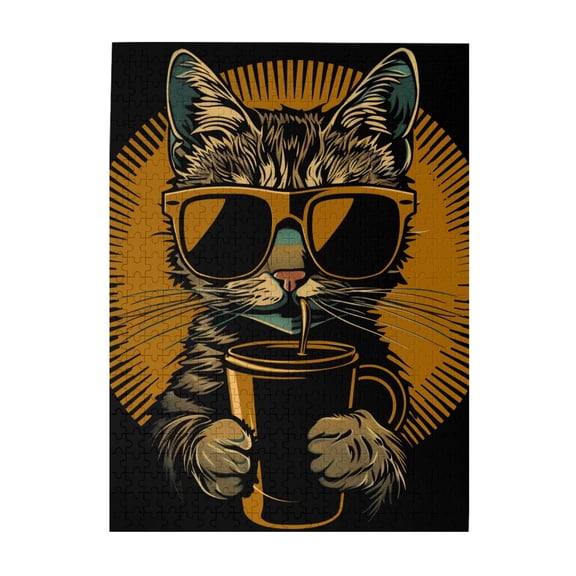 500 pcs Cat drinking beverages Wooden puzzles for adults 500 pieces,Unique Artwork for Adults,Funny Cat drinking beverages Puzzle 500 Piece,Impossible Hard Difficult Challenging Puzzles for Adults