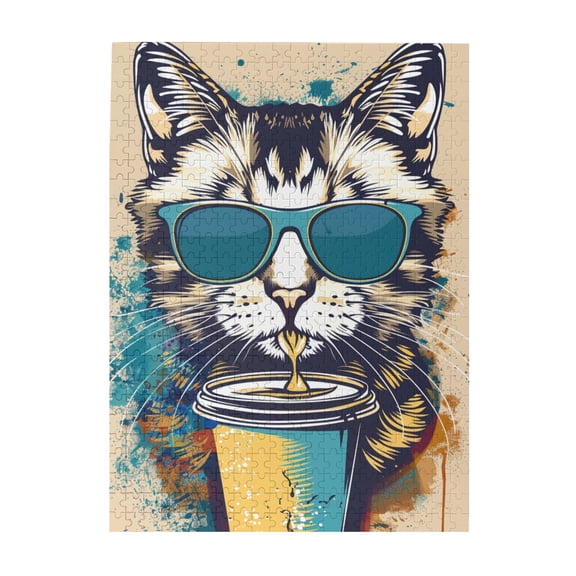 500 pcs Cat drinking beverages puzzles for adults 500 pieces,Vibrant Design,Funny Cat drinking beverages Wooden Puzzle,500 Piece Jigsaw Puzzle for Adults Challenging Puzzle Perfect for Game Nights